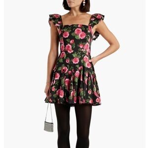 NWOT Alice + Olivia Ginny pleated floral-print cotton-blend poplin mini dress 0